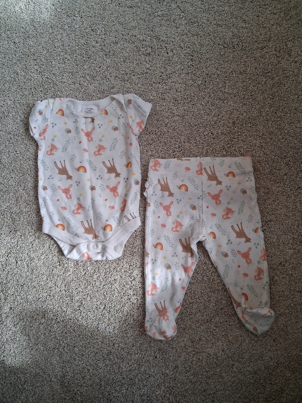 Baby Girls White Deer & Rainbow One-Piece Set